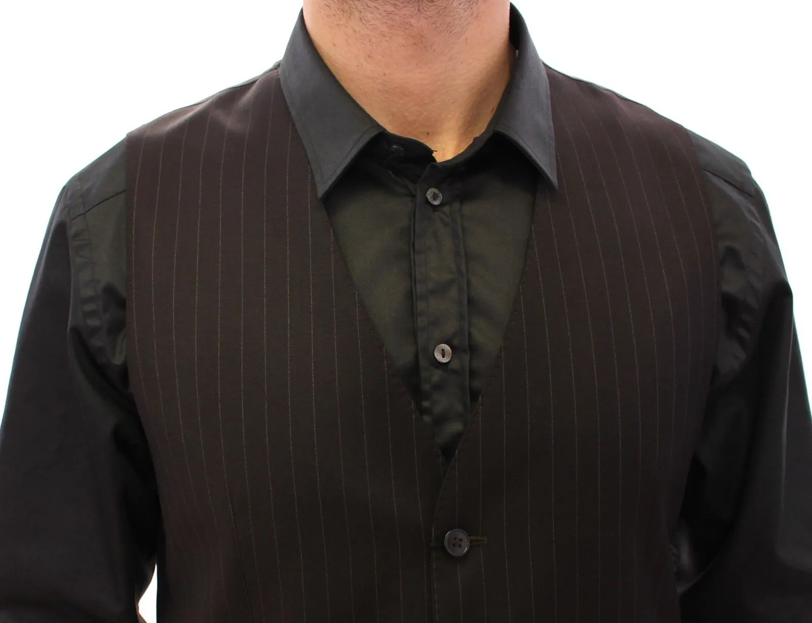 Brown Striped Wool Logo Vest Gilet Weste
