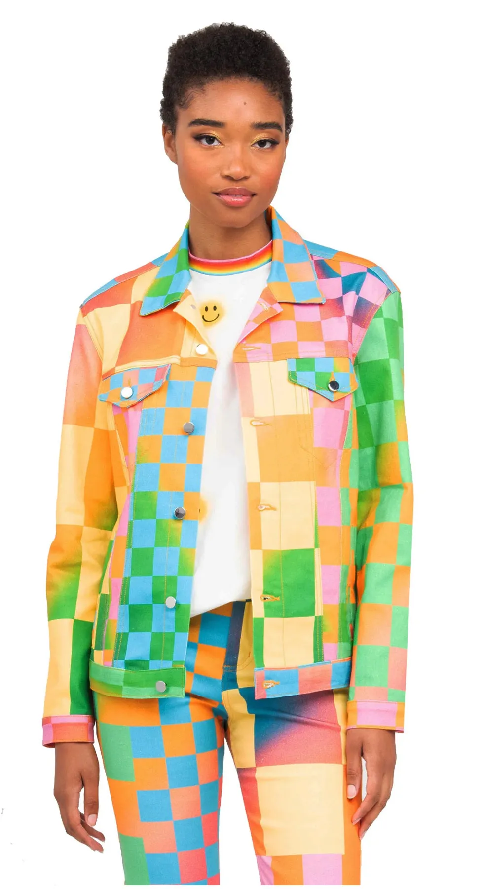 BruceGlen Psycheck Multicolor Denim Jacket