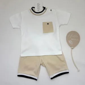 Camel & White T-Shirt & Shorts Outfit - Louie