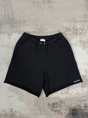 Celine Logo Cotton Shorts - Black