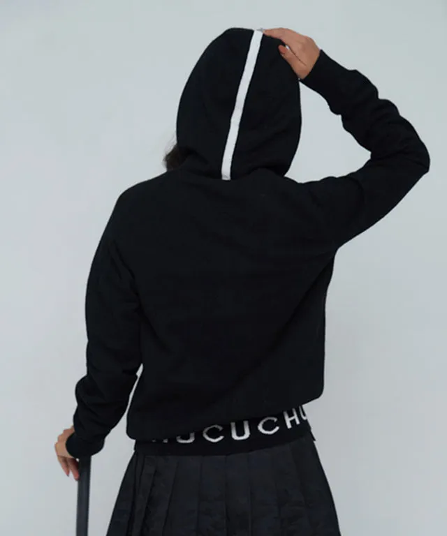 CHUCUCHU Knit Hooded Zip-Up Cardigan - Black