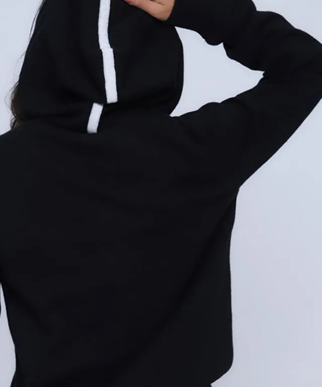 CHUCUCHU Knit Hooded Zip-Up Cardigan - Black