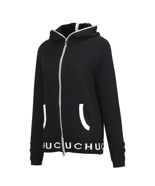 CHUCUCHU Knit Hooded Zip-Up Cardigan - Black