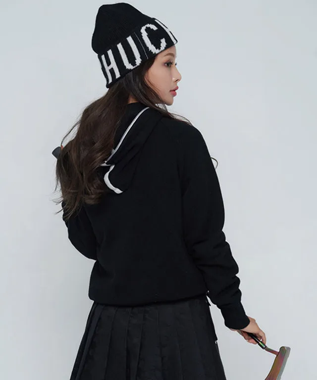 CHUCUCHU Knit Hooded Zip-Up Cardigan - Black