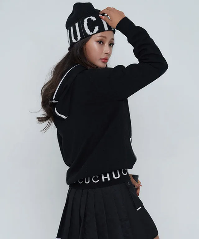 CHUCUCHU Knit Hooded Zip-Up Cardigan - Black