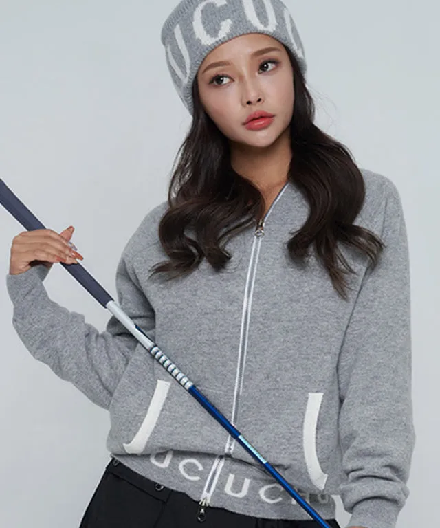 CHUCUCHU Knit Hooded Zip-Up Cardigan - Gray