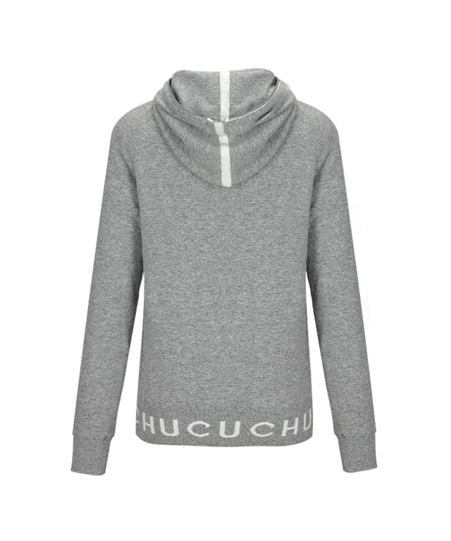 CHUCUCHU Knit Hooded Zip-Up Cardigan - Gray