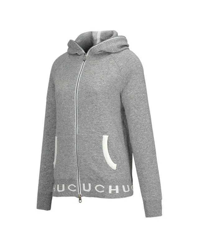 CHUCUCHU Knit Hooded Zip-Up Cardigan - Gray