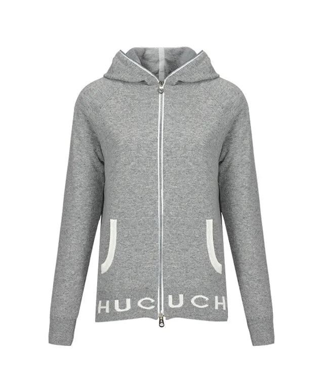 CHUCUCHU Knit Hooded Zip-Up Cardigan - Gray