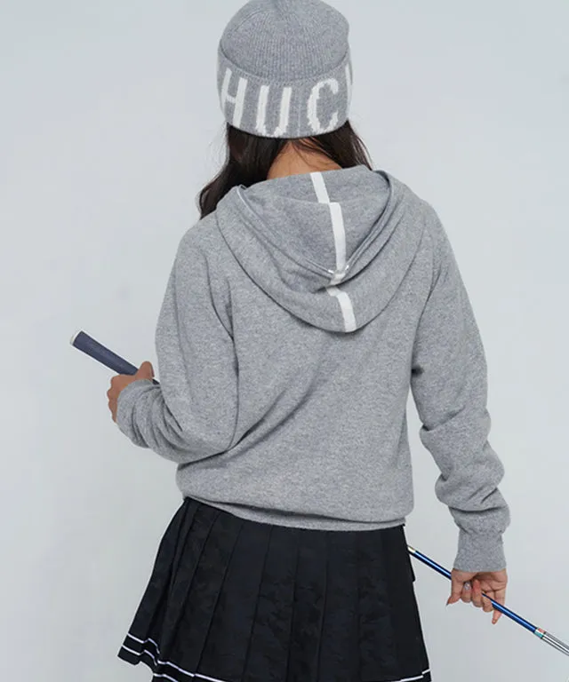CHUCUCHU Knit Hooded Zip-Up Cardigan - Gray