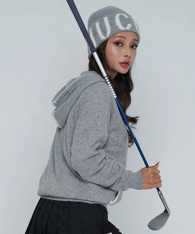 CHUCUCHU Knit Hooded Zip-Up Cardigan - Gray