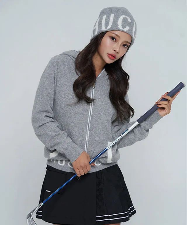 CHUCUCHU Knit Hooded Zip-Up Cardigan - Gray
