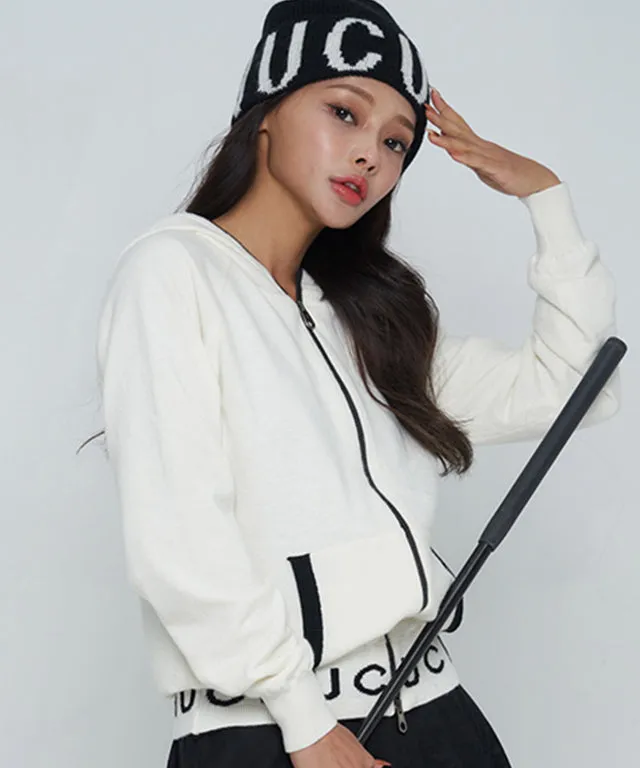 CHUCUCHU Knit Hooded Zip-Up Cardigan - Ivory