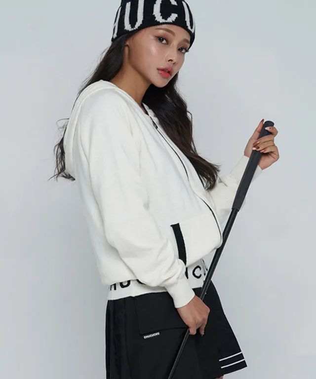 CHUCUCHU Knit Hooded Zip-Up Cardigan - Ivory