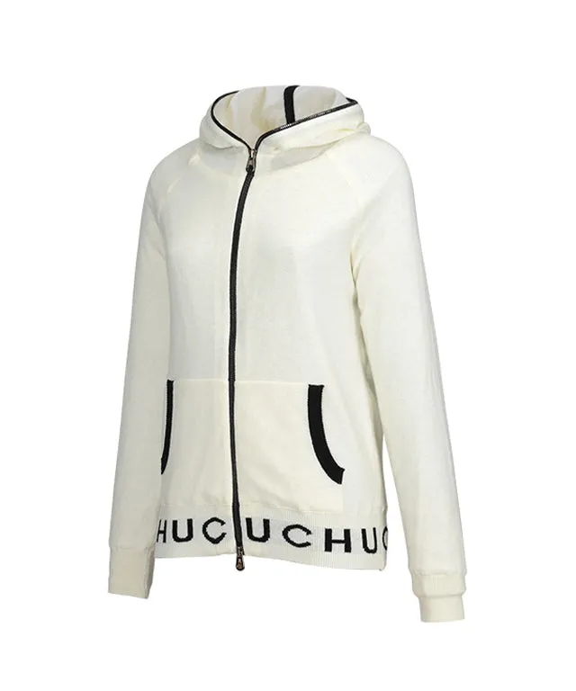 CHUCUCHU Knit Hooded Zip-Up Cardigan - Ivory