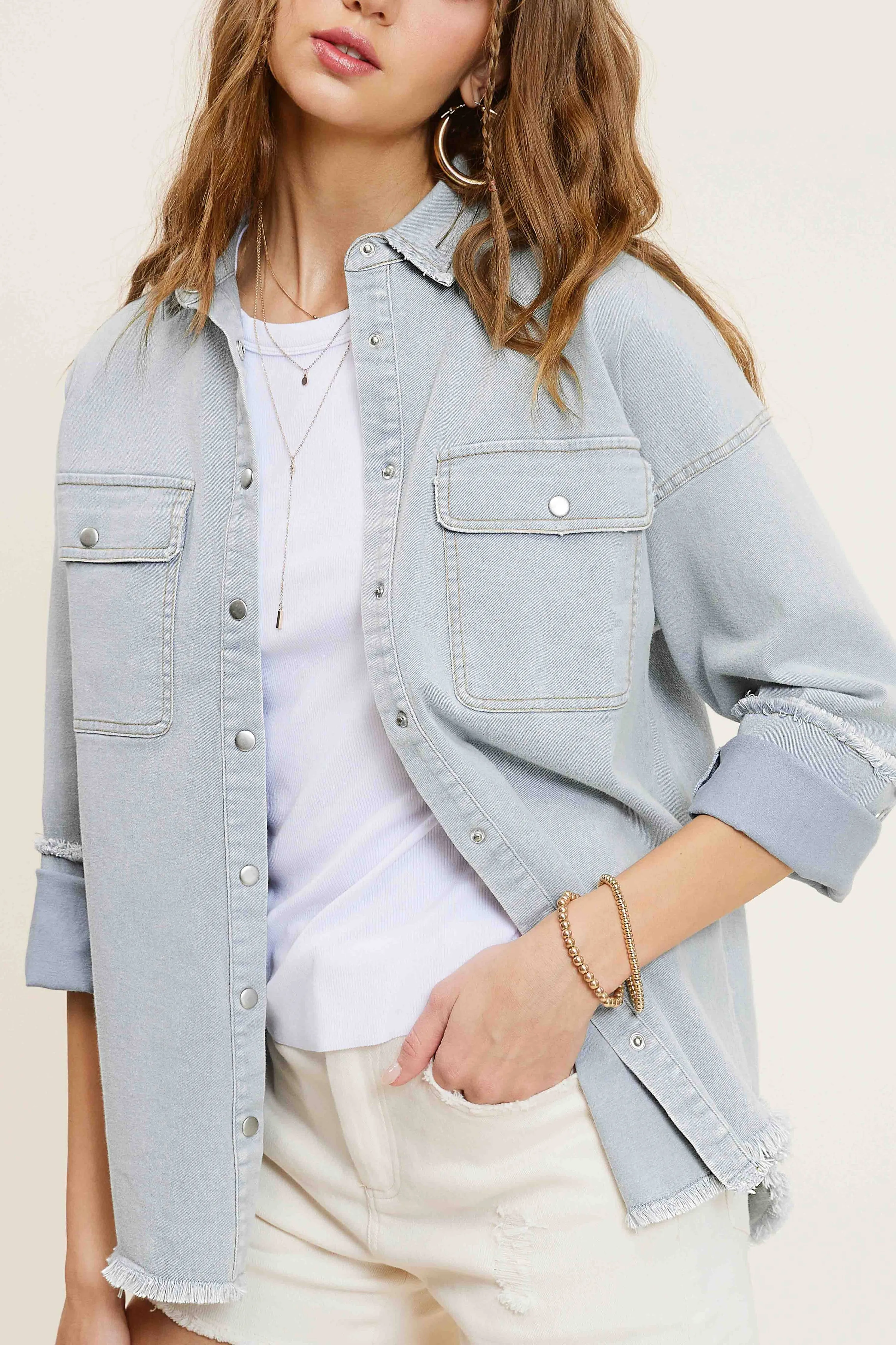 Classic Button Down Denim Shirt with Chest Pockets