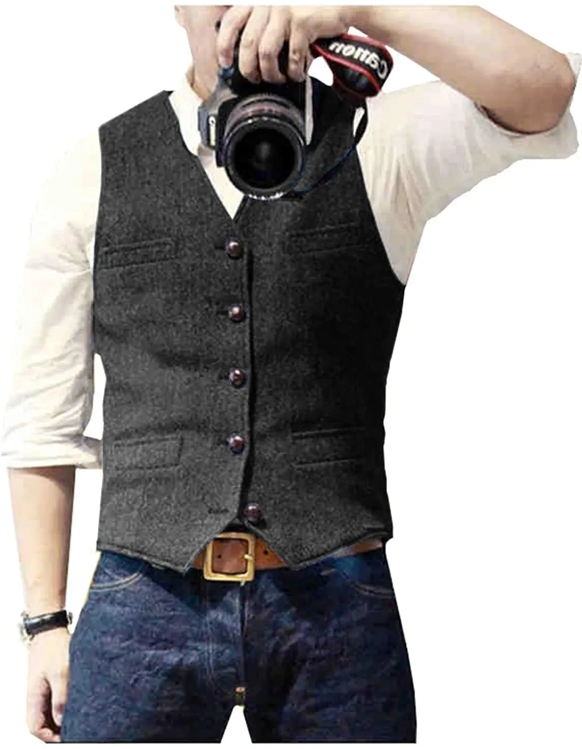 Classic Suit Wool Vest V Neck Slim Fit Business Waistcoat For Wedding