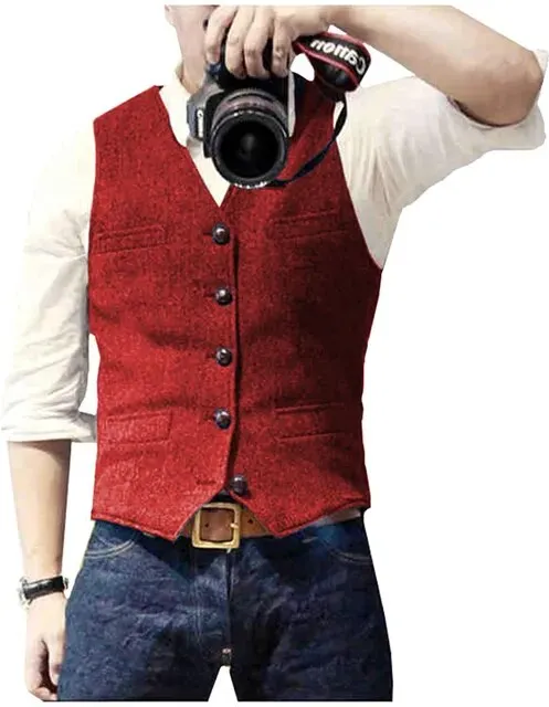 Classic Suit Wool Vest V Neck Slim Fit Business Waistcoat For Wedding