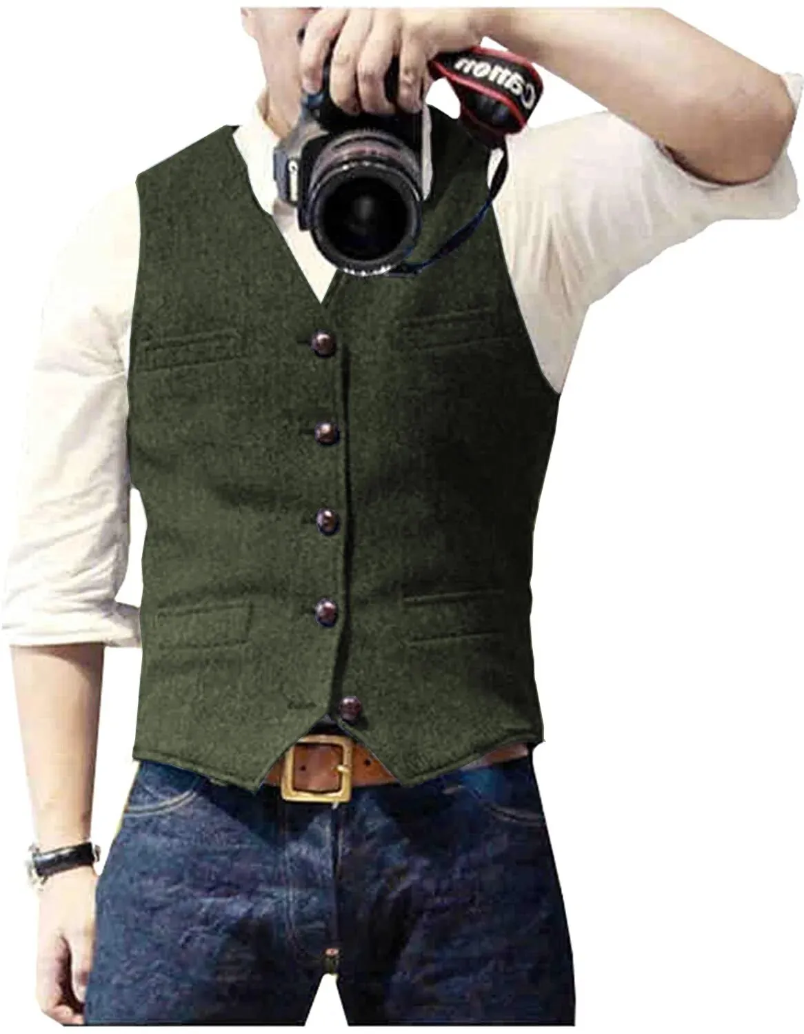 Classic Suit Wool Vest V Neck Slim Fit Business Waistcoat For Wedding