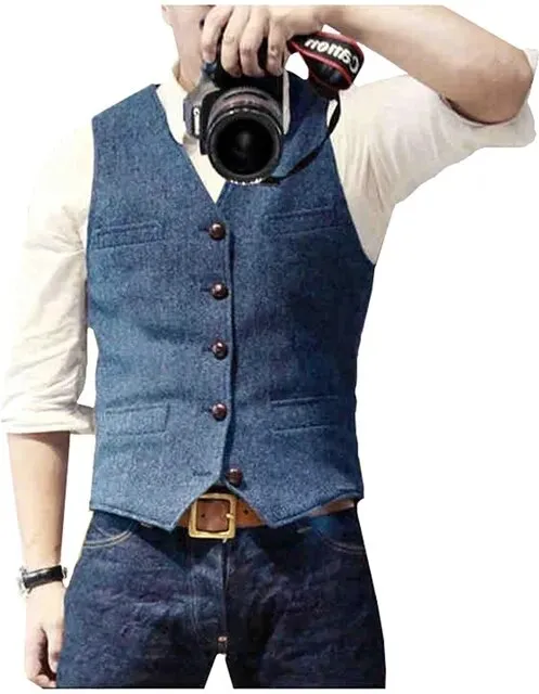 Classic Suit Wool Vest V Neck Slim Fit Business Waistcoat For Wedding