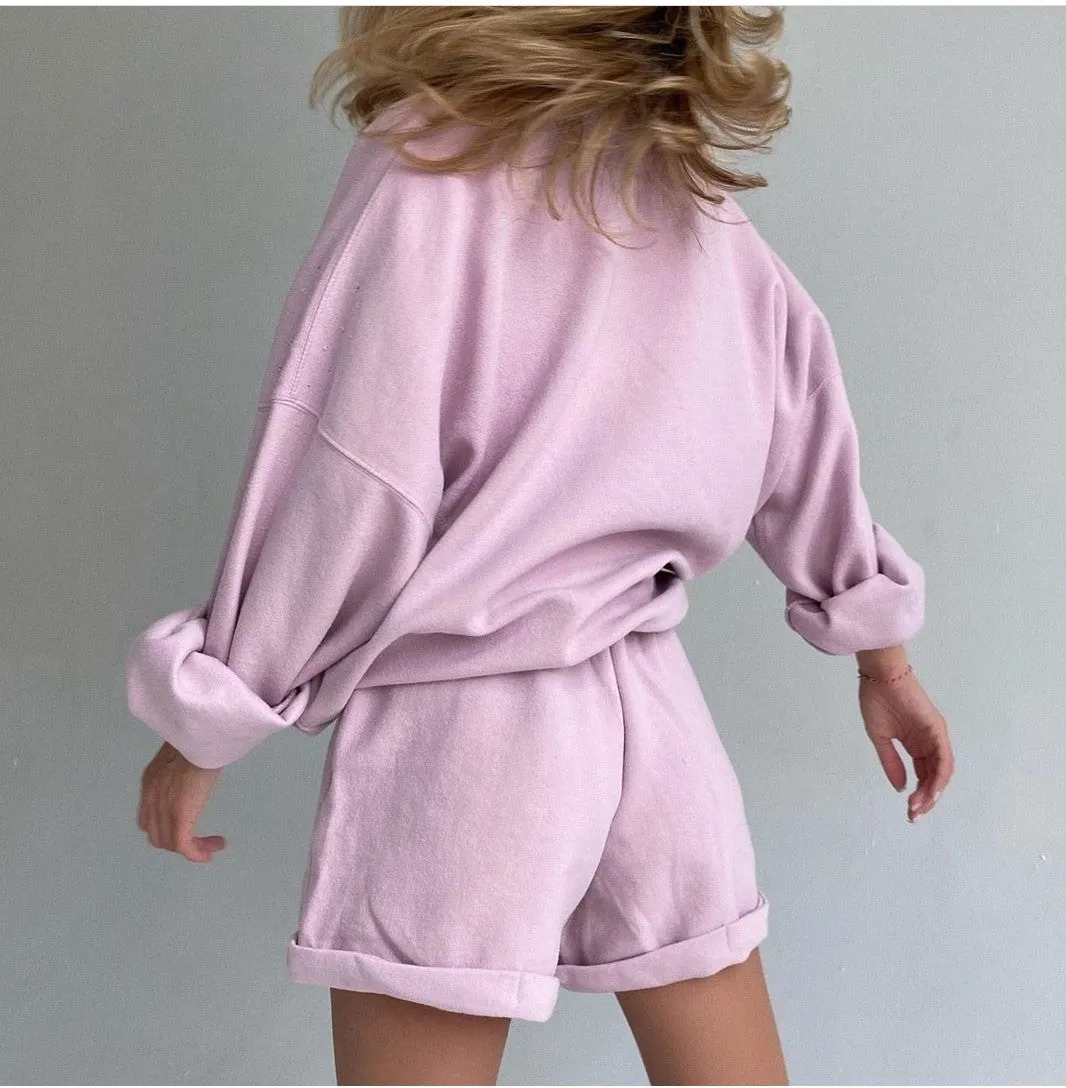 Comfy & Trendy Sweatshirt and Shorts Co-ord Sets - LILAC
