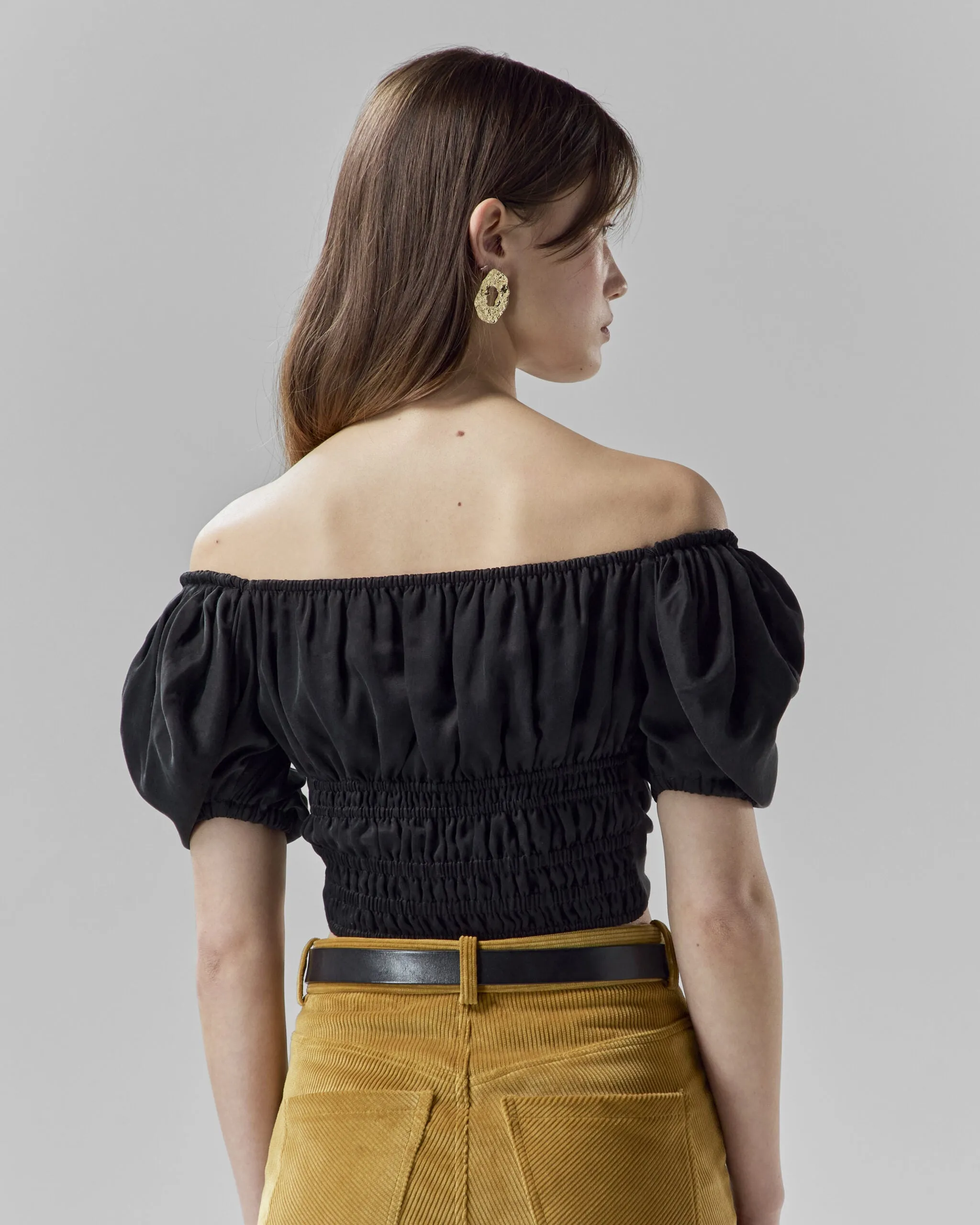 Convertible Puff-Sleeve Crop Top | Black