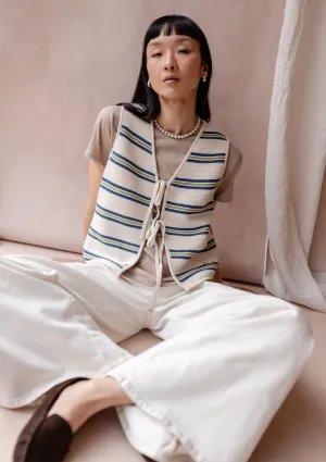 Cotton Knitted Vest in Blue Stripe