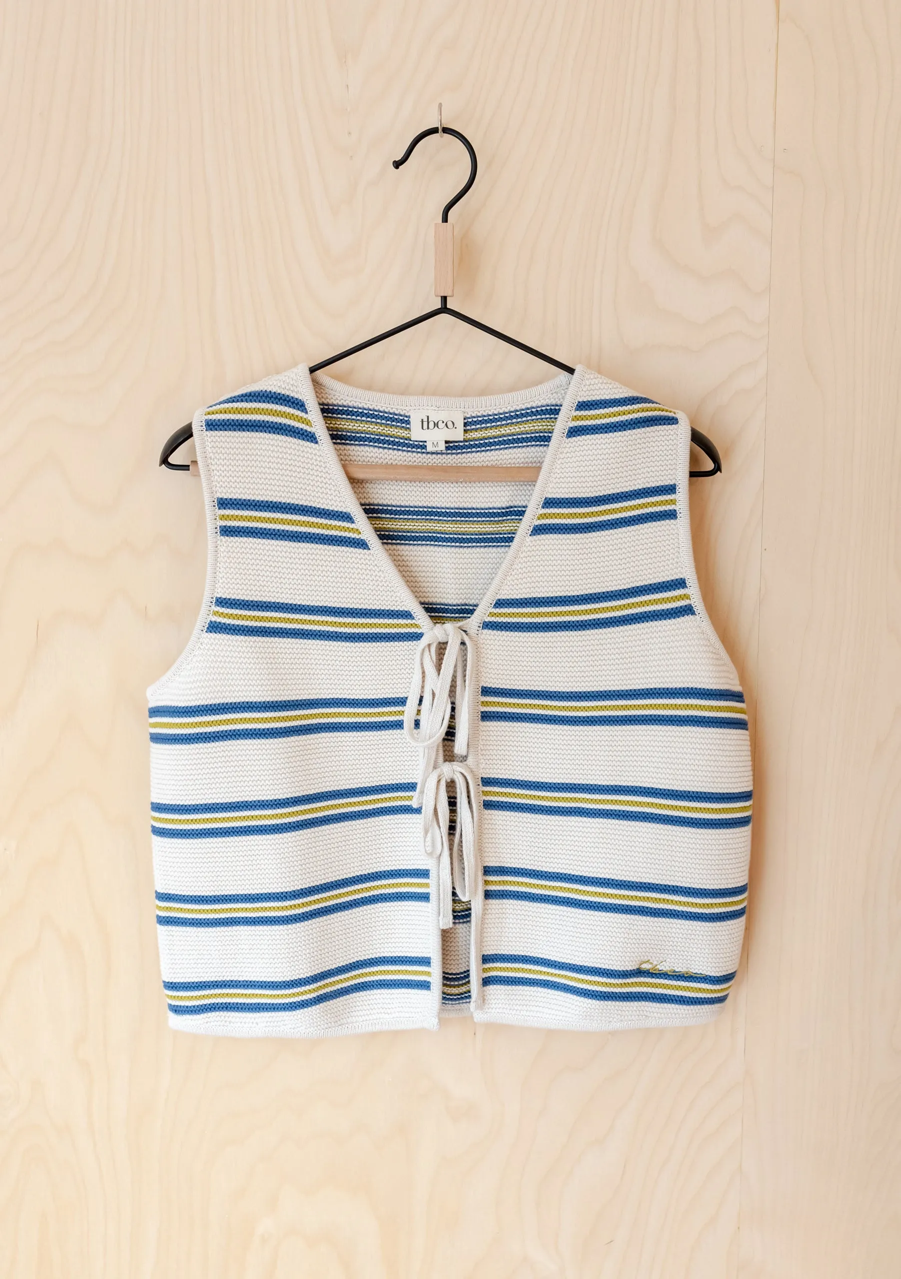 Cotton Knitted Vest in Blue Stripe