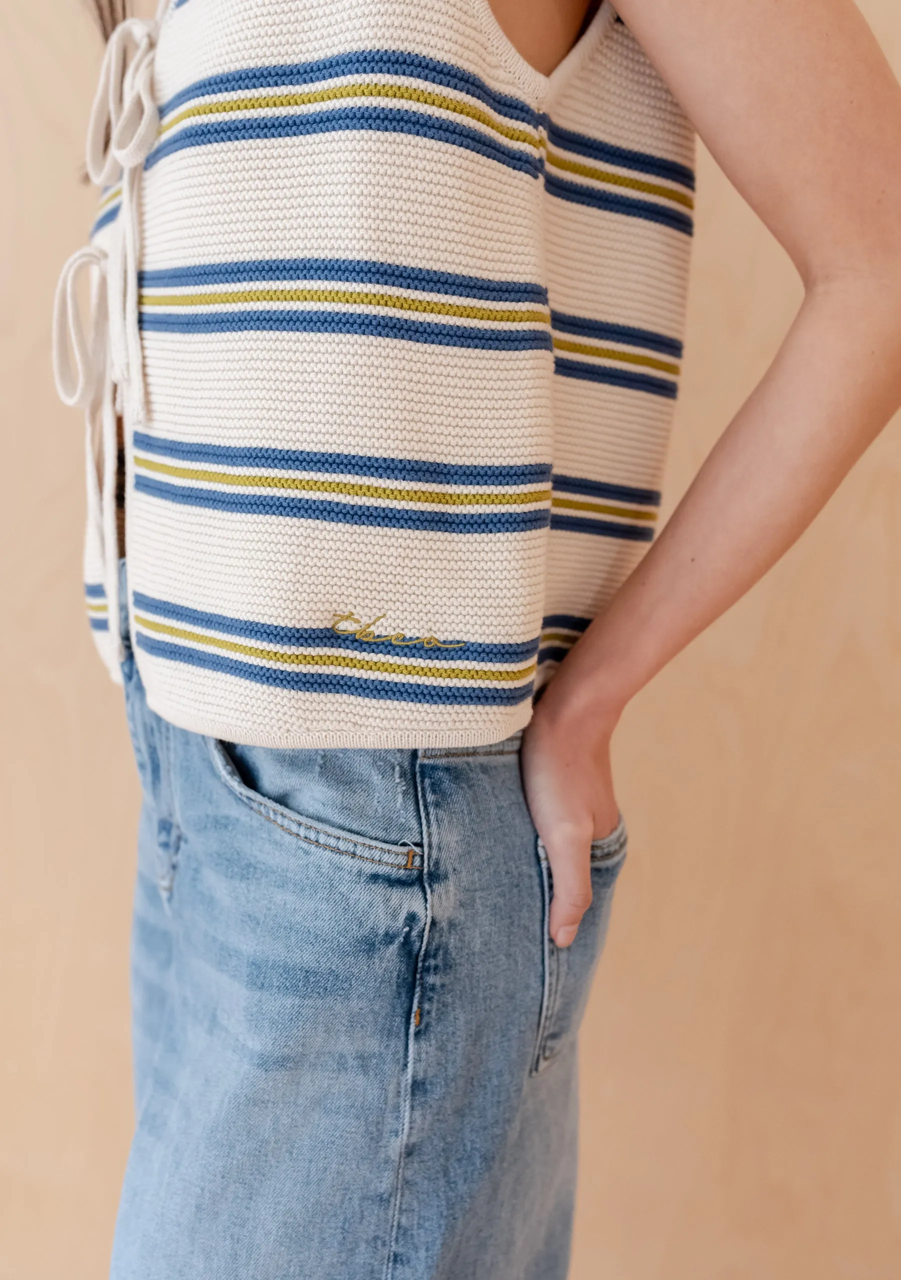 Cotton Knitted Vest in Blue Stripe