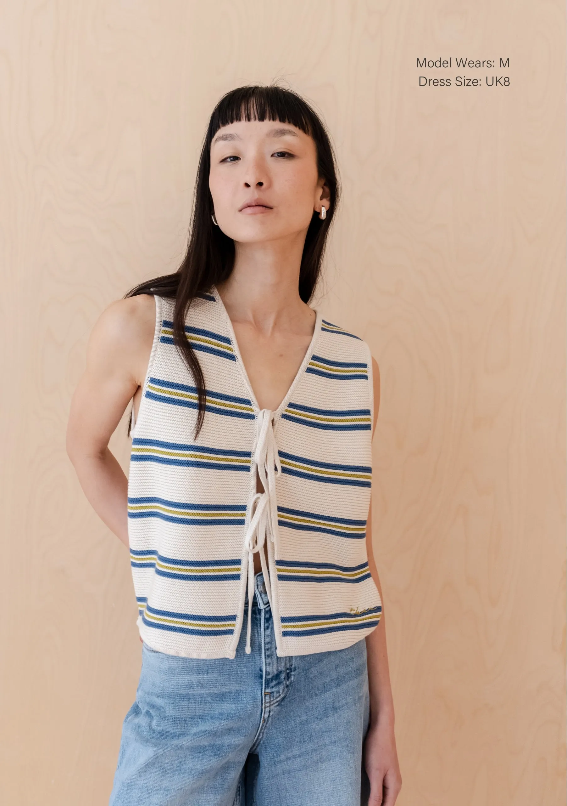 Cotton Knitted Vest in Blue Stripe