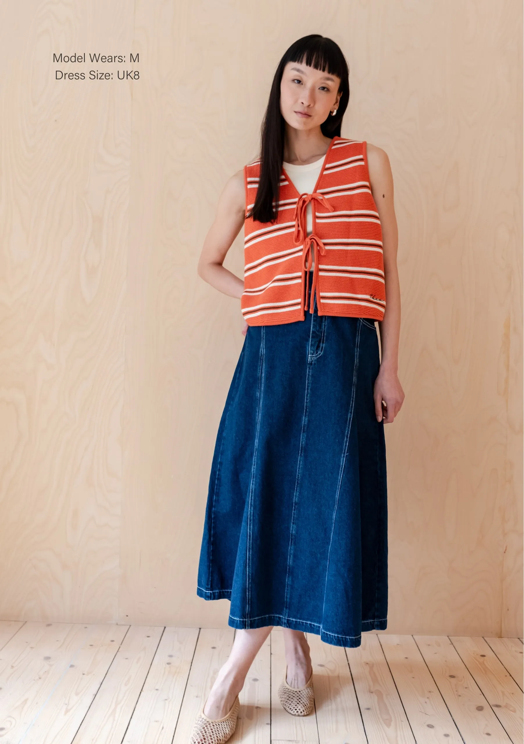 Cotton Knitted Vest in Tangerine Stripe