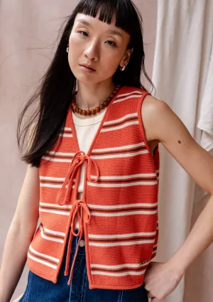 Cotton Knitted Vest in Tangerine Stripe