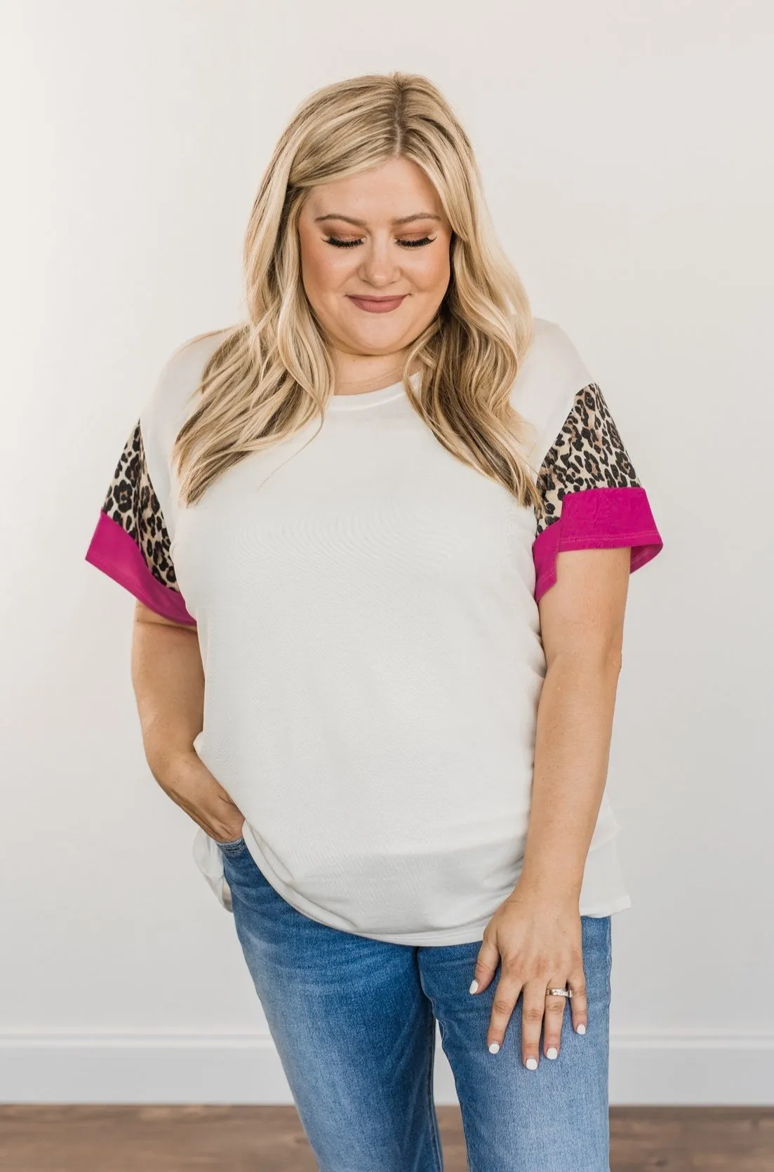 Courageous Hope Color Block Top- Ivory, Leopard & Pink