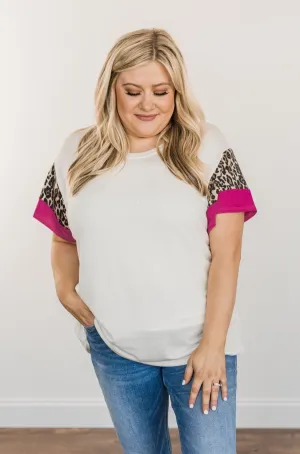 Courageous Hope Color Block Top- Ivory, Leopard & Pink