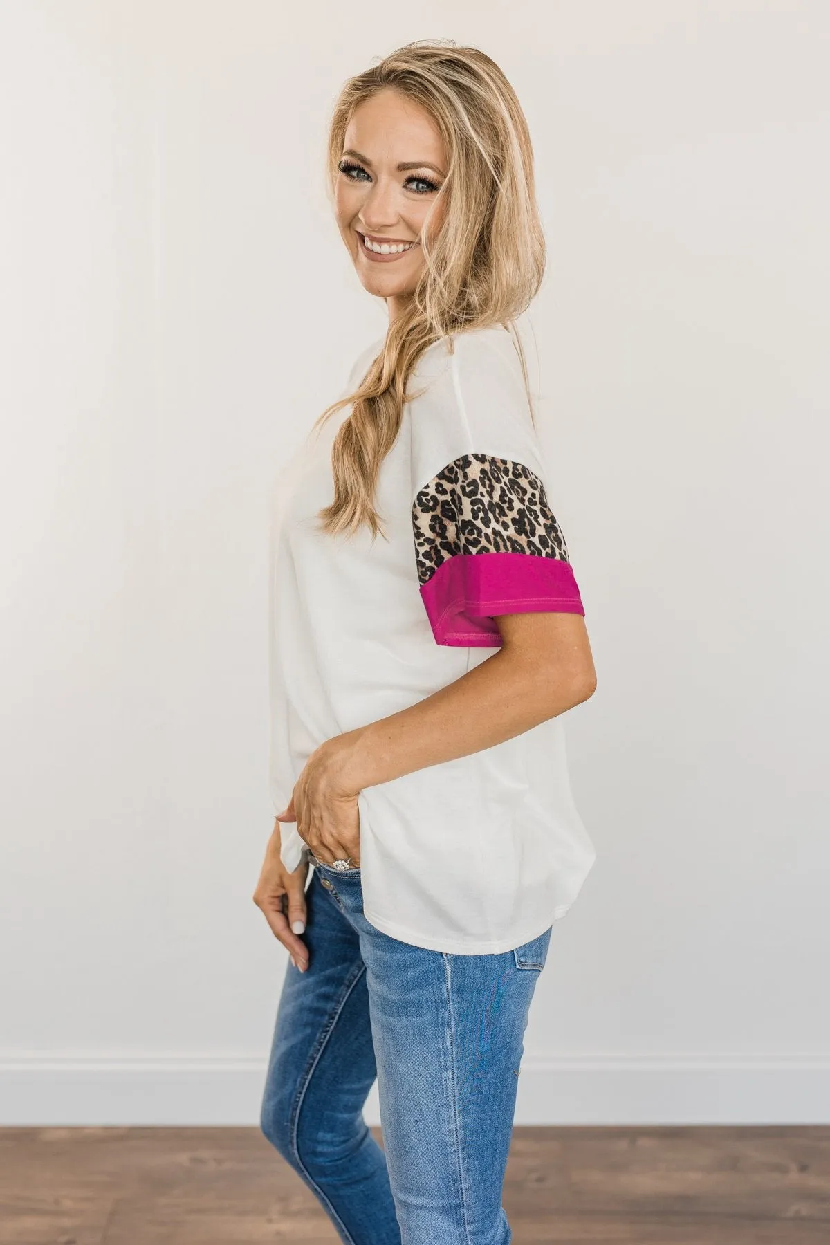 Courageous Hope Color Block Top- Ivory, Leopard & Pink