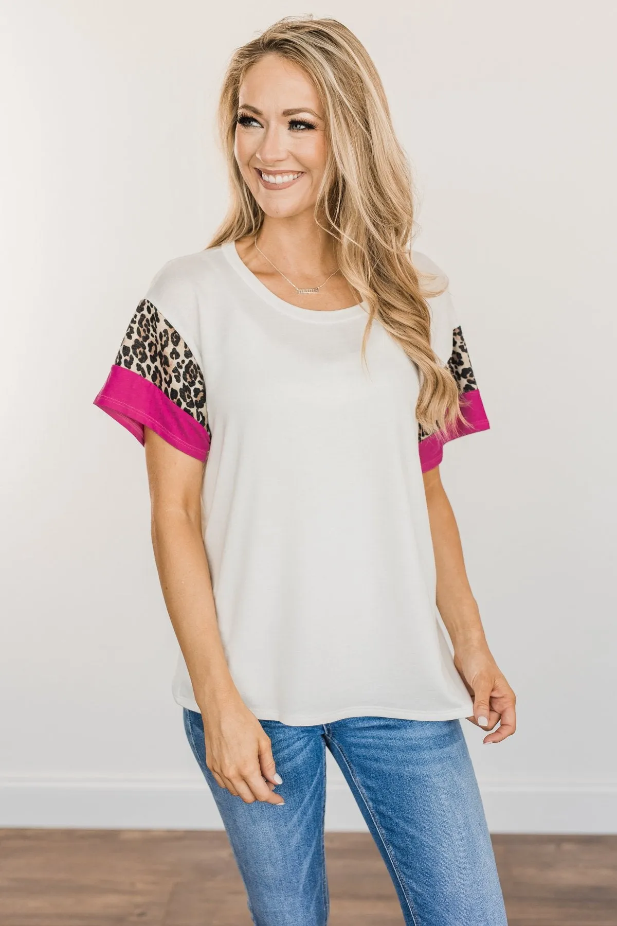 Courageous Hope Color Block Top- Ivory, Leopard & Pink