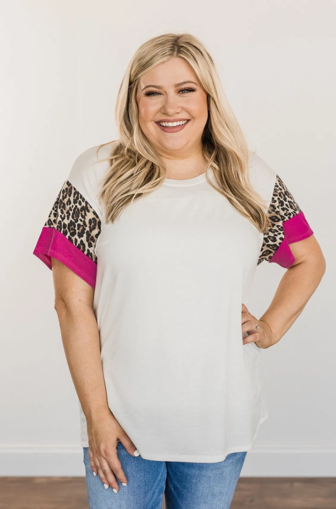 Courageous Hope Color Block Top- Ivory, Leopard & Pink