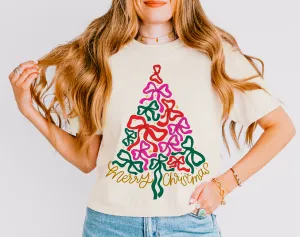 Cropped Comfort Colors Christmas Bow Tree Tee/ Adult Sizes