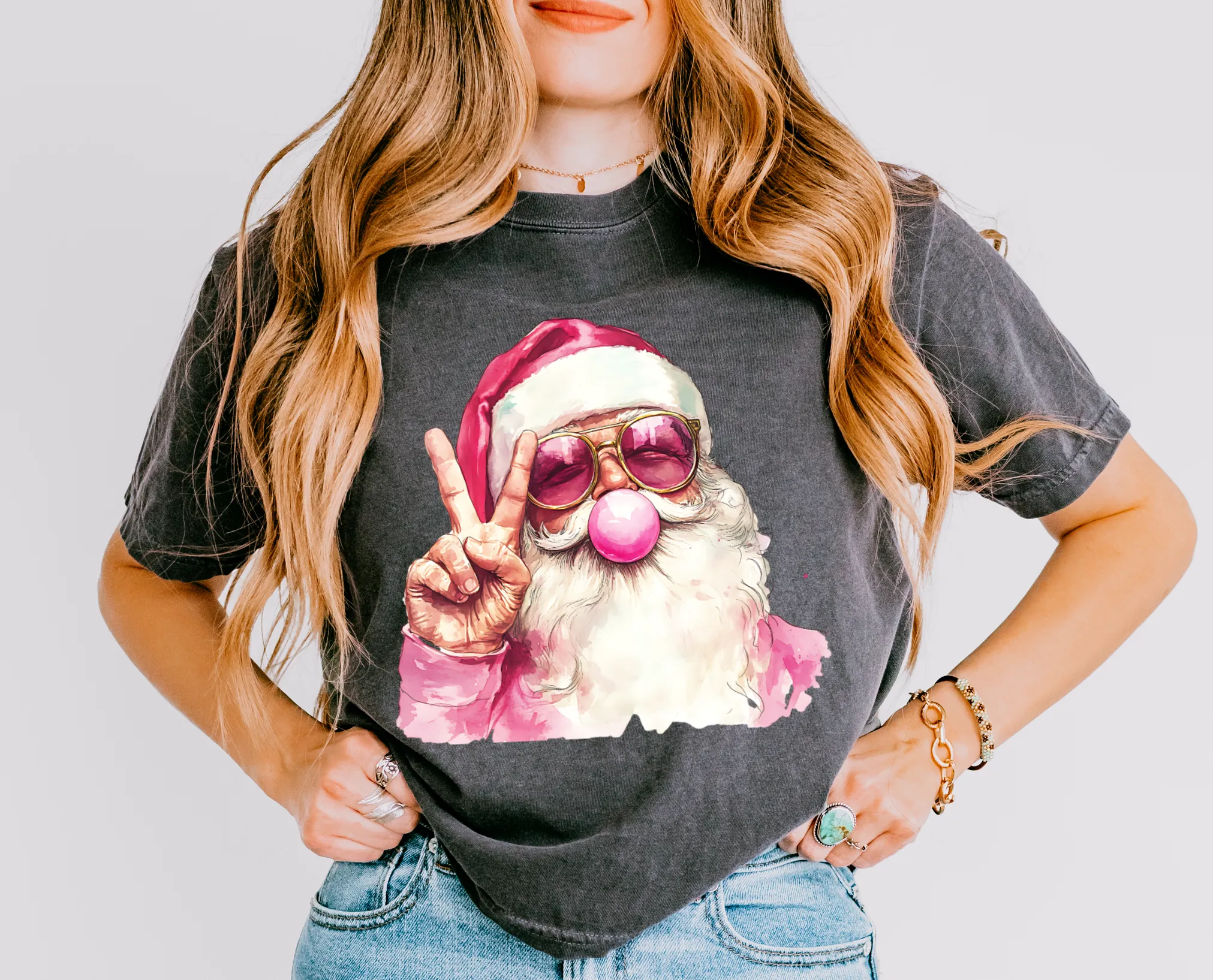 Cropped Comfort Colors Christmas Santa Bubble Gum Tee/ Adult Sizes