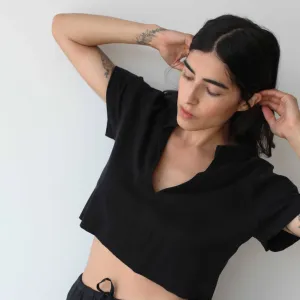 Cropped Raglan Shirt- Black