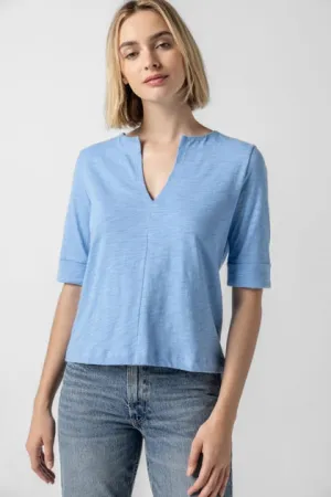 Cuffed Sleeve Split Neck -Malibu