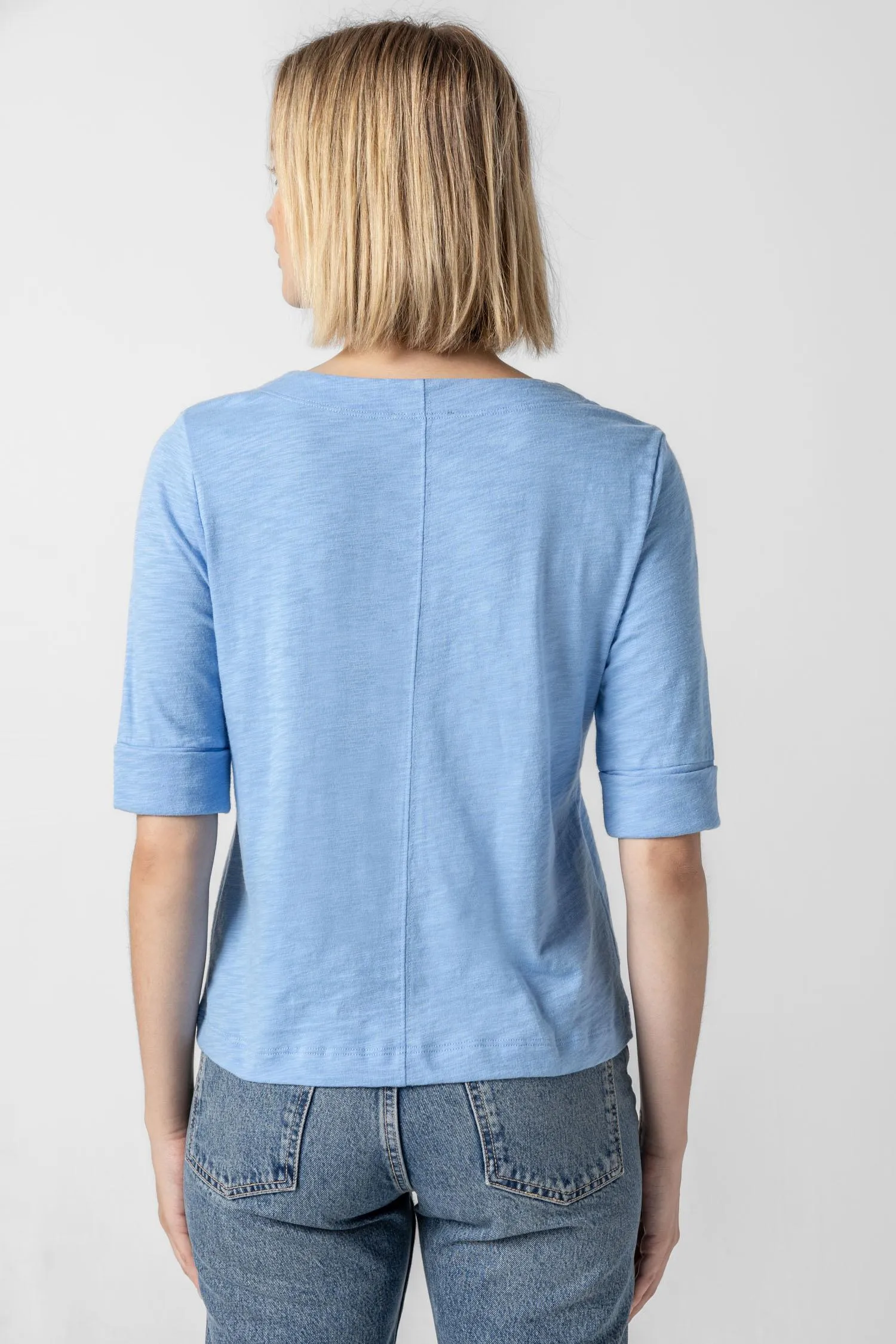 CUFFED SLEEVE SPLIT NECK