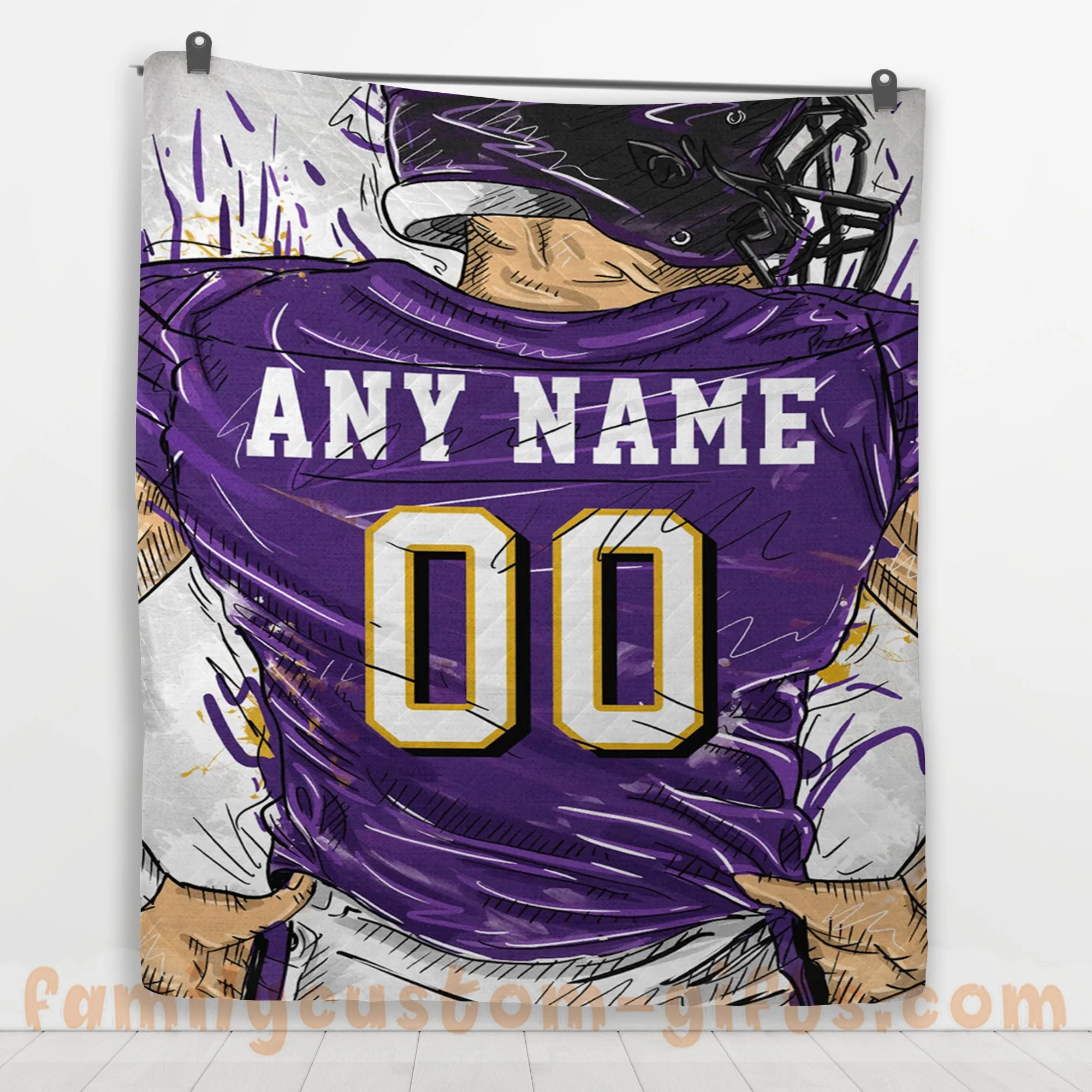 Custom Premium Quilt Blanket Baltimore Jersey American Football Personalized Quilt Gifts for Her & Him