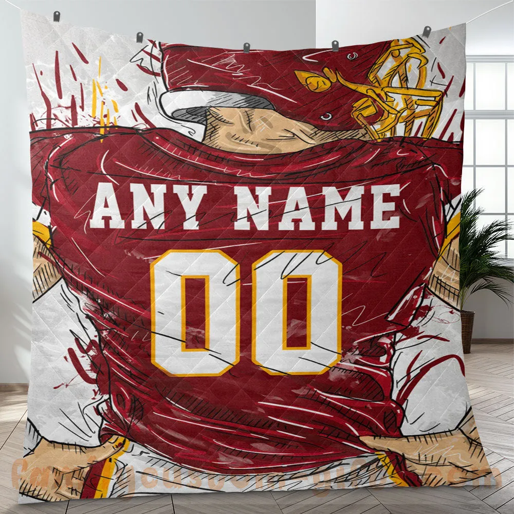 Custom Premium Quilt Blanket Washington Jersey American Football Personalized Quilt Gifts for Her & Him