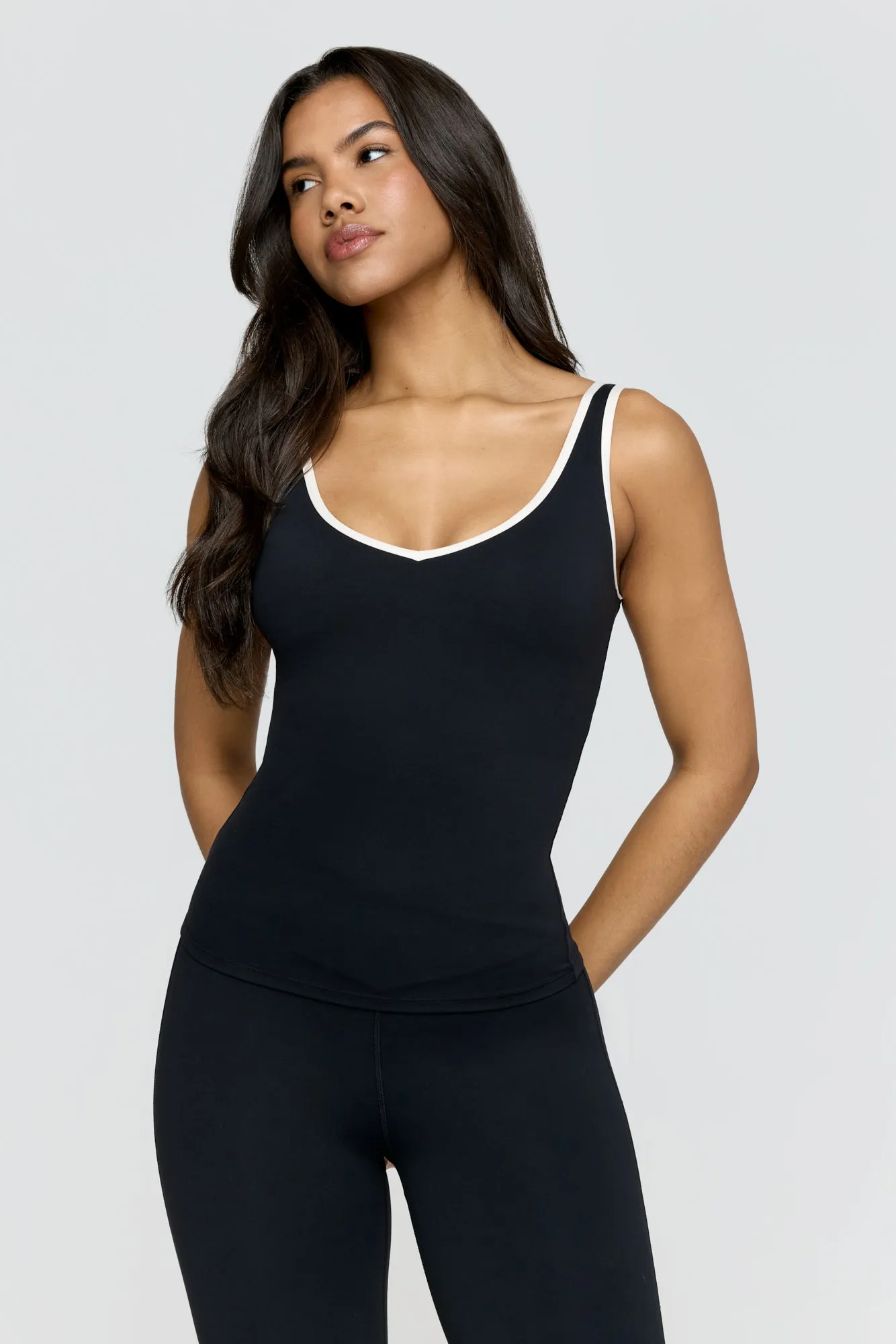 DayFlex Built-In Support Plunge Neck Vest - Shadow Black And Buttermilk