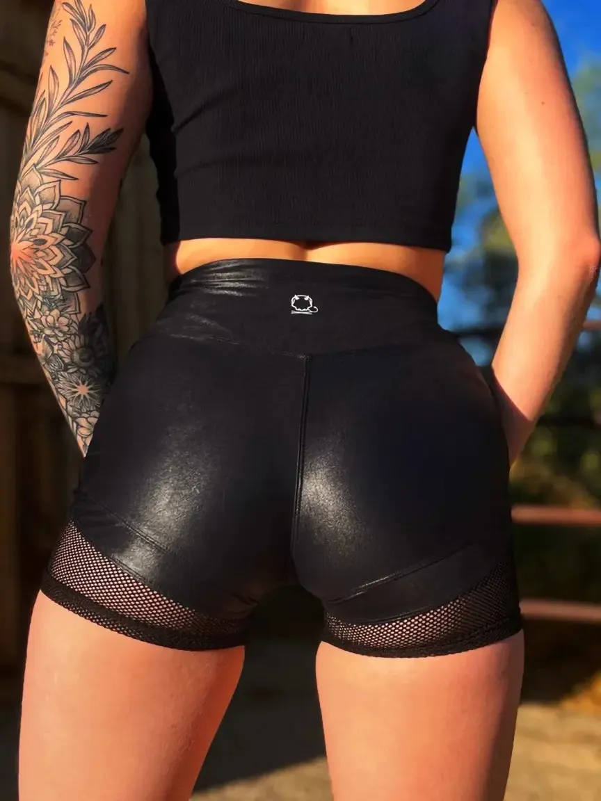 DDD FAUX LEATHER MESH SHORTS