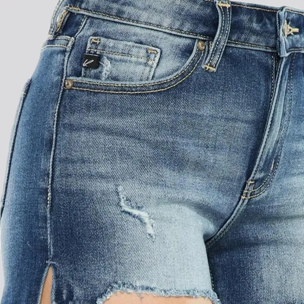 Distressed high-waist denim shorts for women