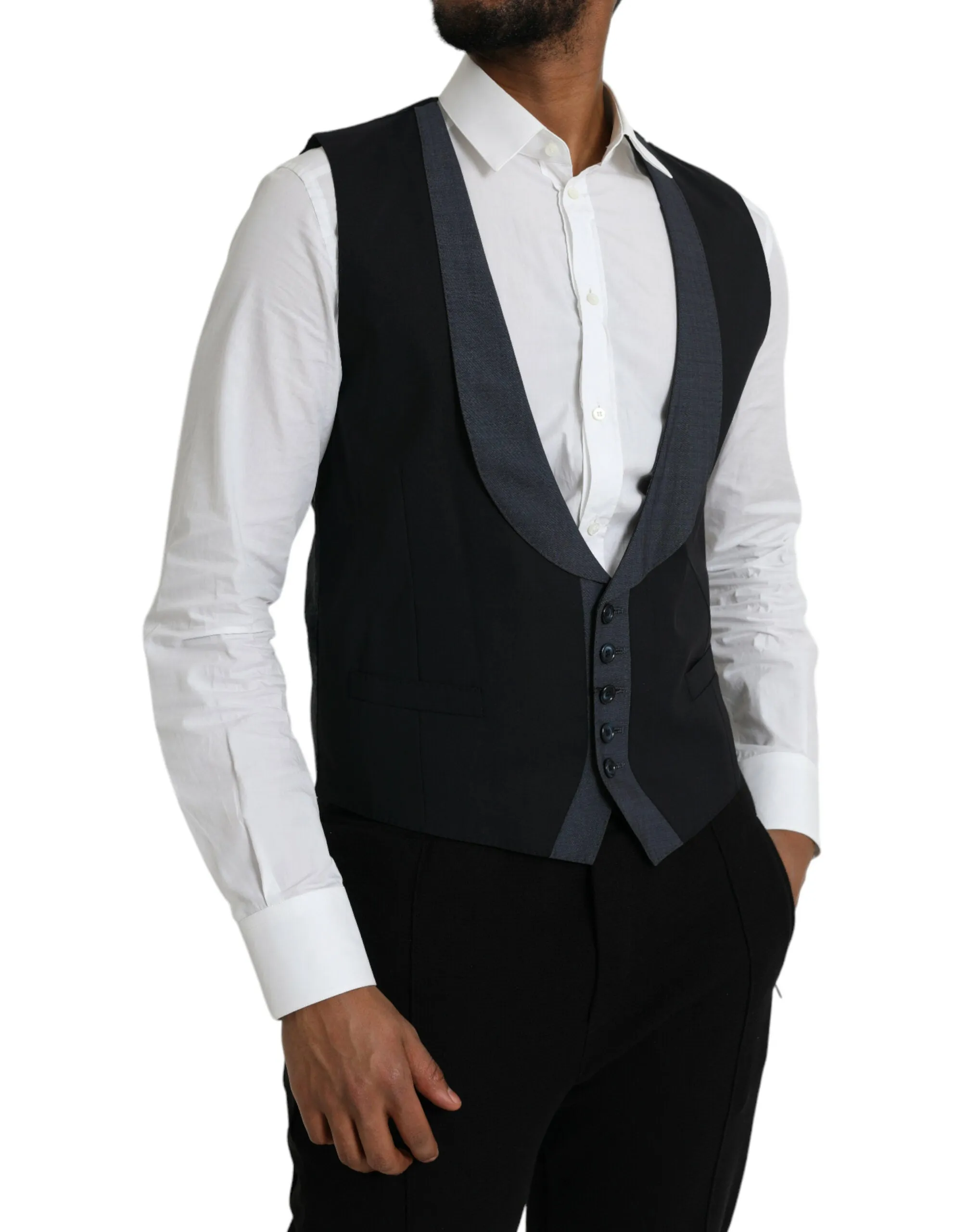 Dolce & Gabbana Black Wool Waistcoat Dress Formal Vest