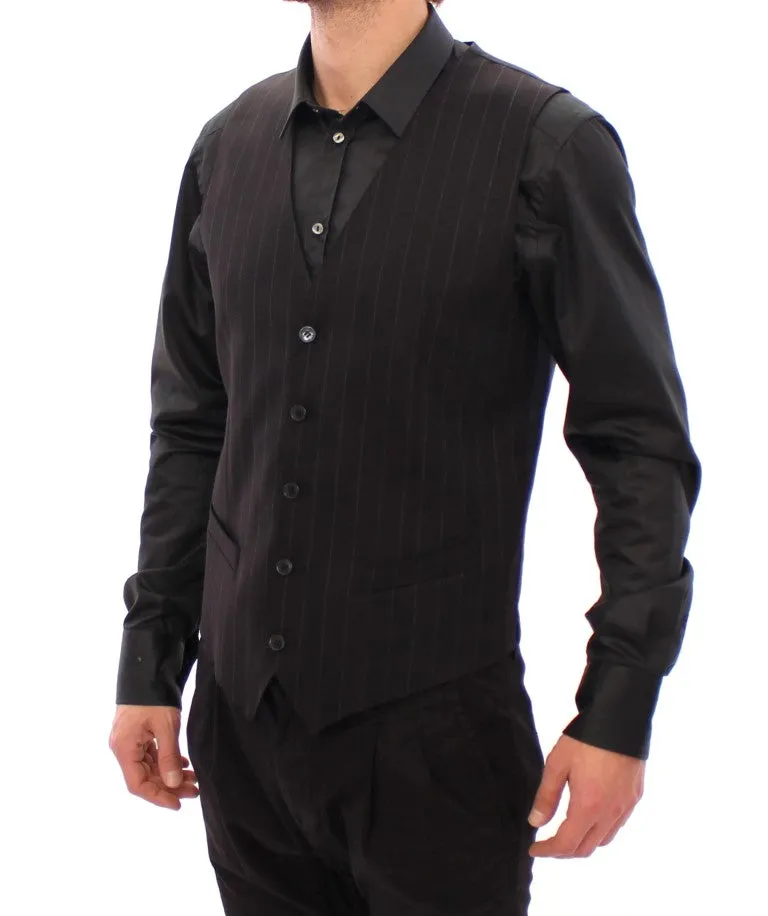 Dolce & Gabbana Elegant Black Striped Wool Dress Vest