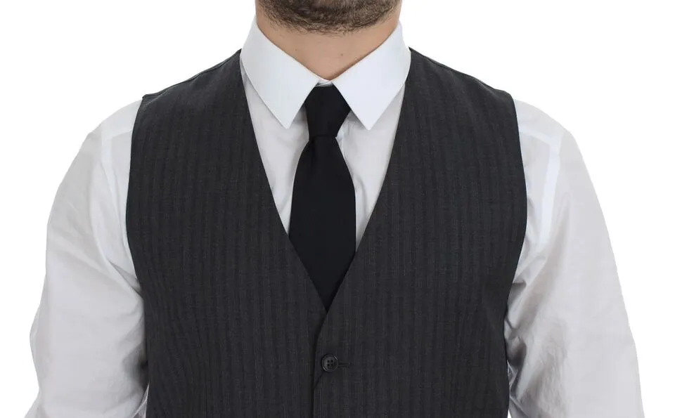 Dolce & Gabbana Elegant Gray Striped Wool Dress Vest